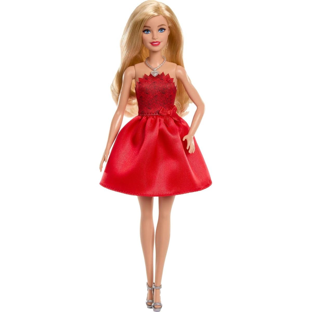 Barbie Mattel 80th Anniversary Ruby-Red Celebration Blonde Fashion Doll Wearing Red Dress with Silvery Shoes & Necklace, Collectible Toy