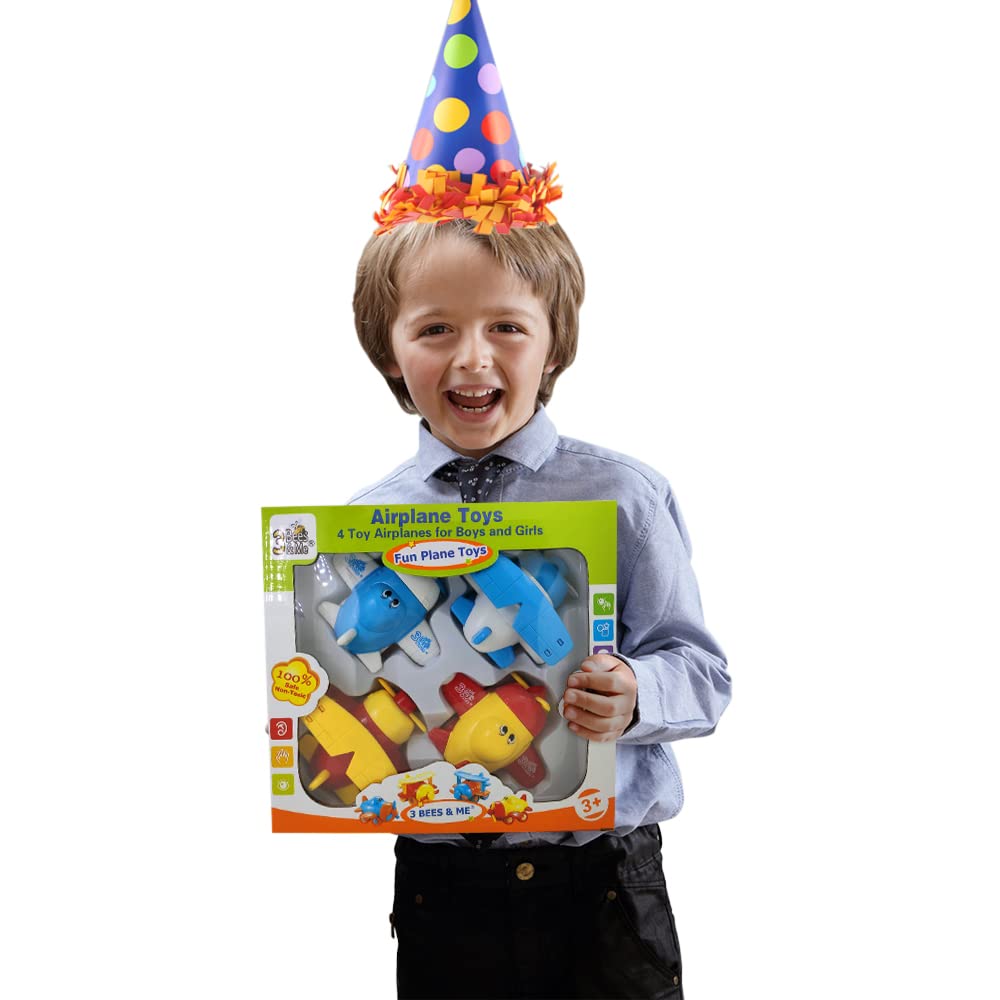 3 Bees & Me Airplane Toys - Set of 4 Toy Airplanes for Boys and Girls - Fun Toys for Toddlers & Kids - Colors May Vary