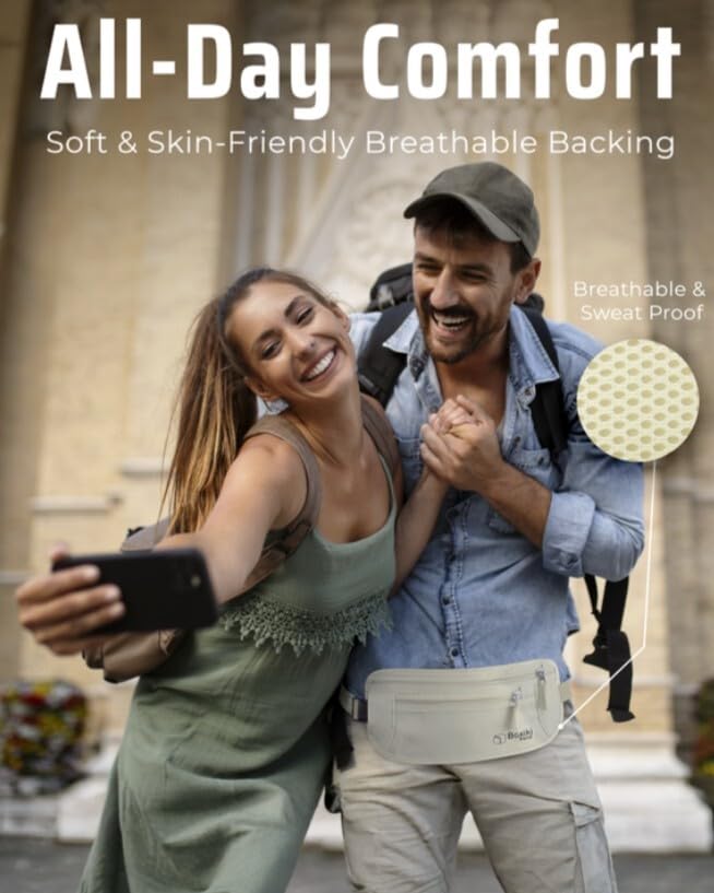 RFID Blocking Money Belt – Hidden Travel Wallet with Adjustable Strap, Lightweight & Water-Resistant Passport & Cash Holder