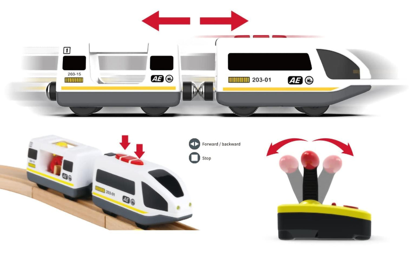 Z MAYABBO Remote Control Wooden Train Set – Battery Operated Locomotive & Cars, Fits All Major Wooden Tracks, Powerful Engine for Kids
