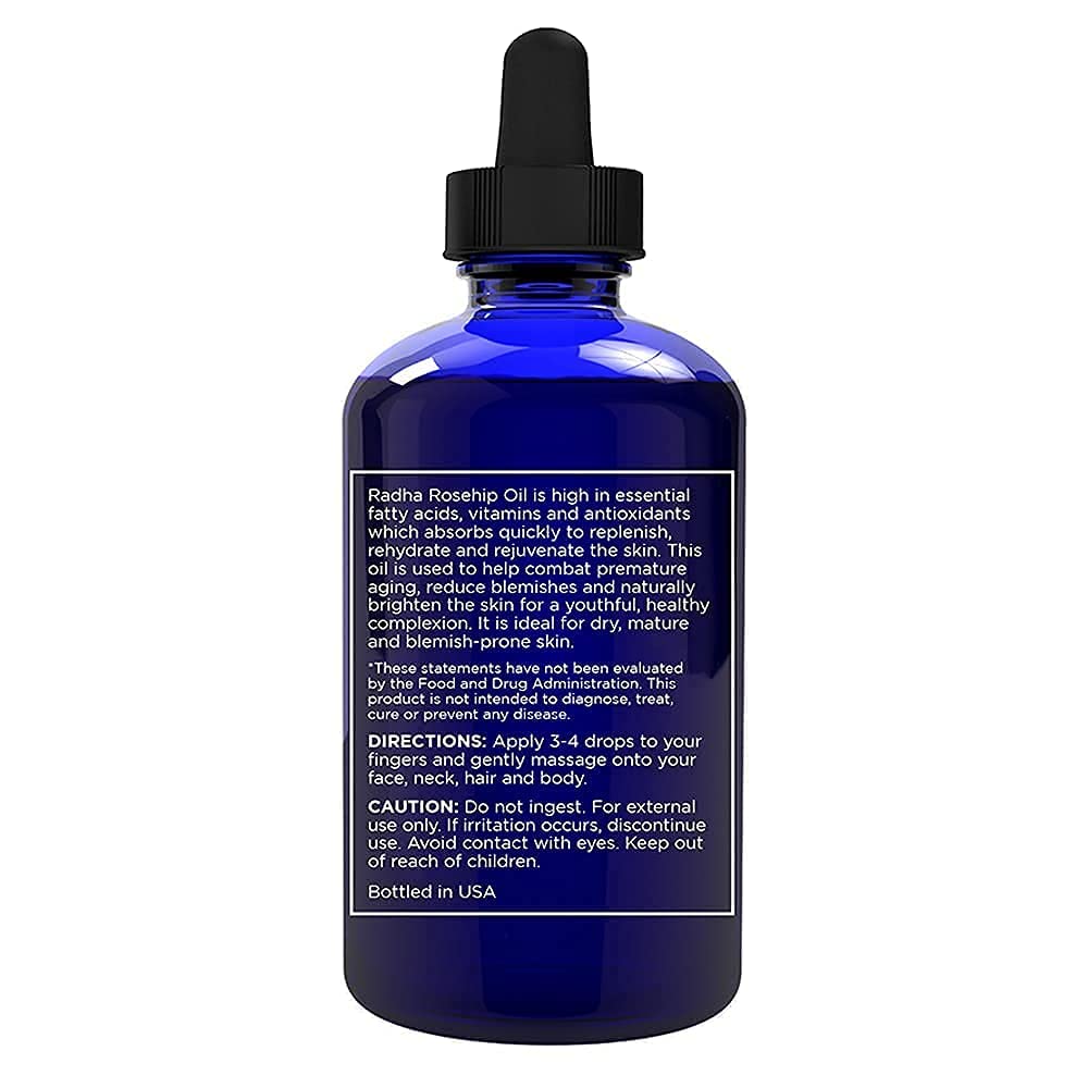 Radha Beauty Organic Rosehip Seed Oil 4 oz – 100% Pure Cold Pressed Carrier Oil for Face, Hair, Skin & Nails – Hydrating & Nourishing