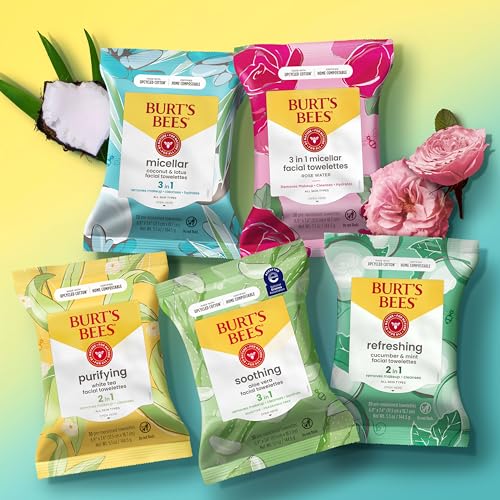 Burt's Bees Stocking Stuffers, Aloe Vera Face Wipes, for Sensitive Skin, Soothing Makeup Remover & Facial Cleansing Towelettes Christmas Gifts, 30 Ct. (3-Pack)