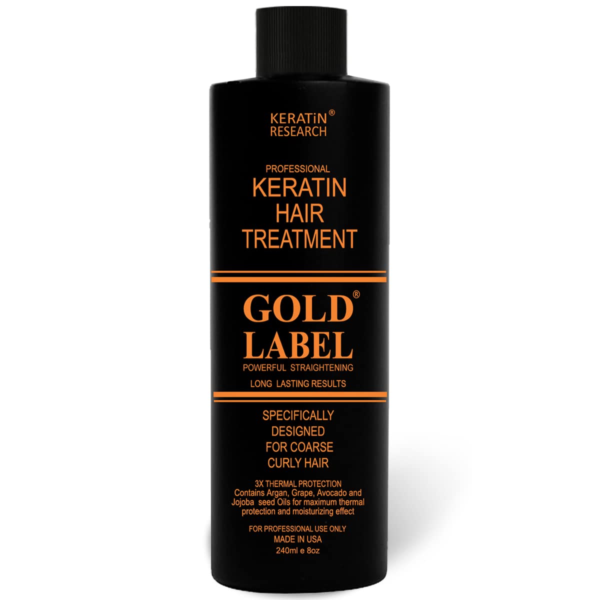 Gold Label Brazilian Keratin Hair Treatment 240ml – Professional Straightening for All Hair Types, Coarse, Thick, Frizzy, Curly & Bleached Hair