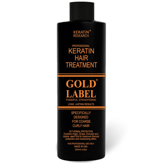 Gold Label Brazilian Keratin Hair Treatment 240ml – Professional Straightening for All Hair Types, Coarse, Thick, Frizzy, Curly & Bleached Hair