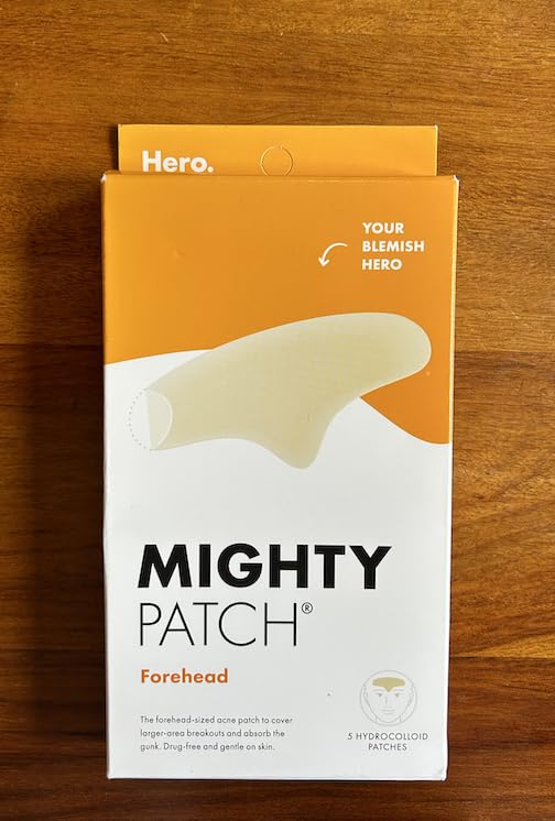 Hero Cosmetics Mighty Patch™ Forehead – Hydrocolloid Acne Patch for Large Zits & Blemishes, Drug-Free, Sensitive Skin Friendly, 5 Count