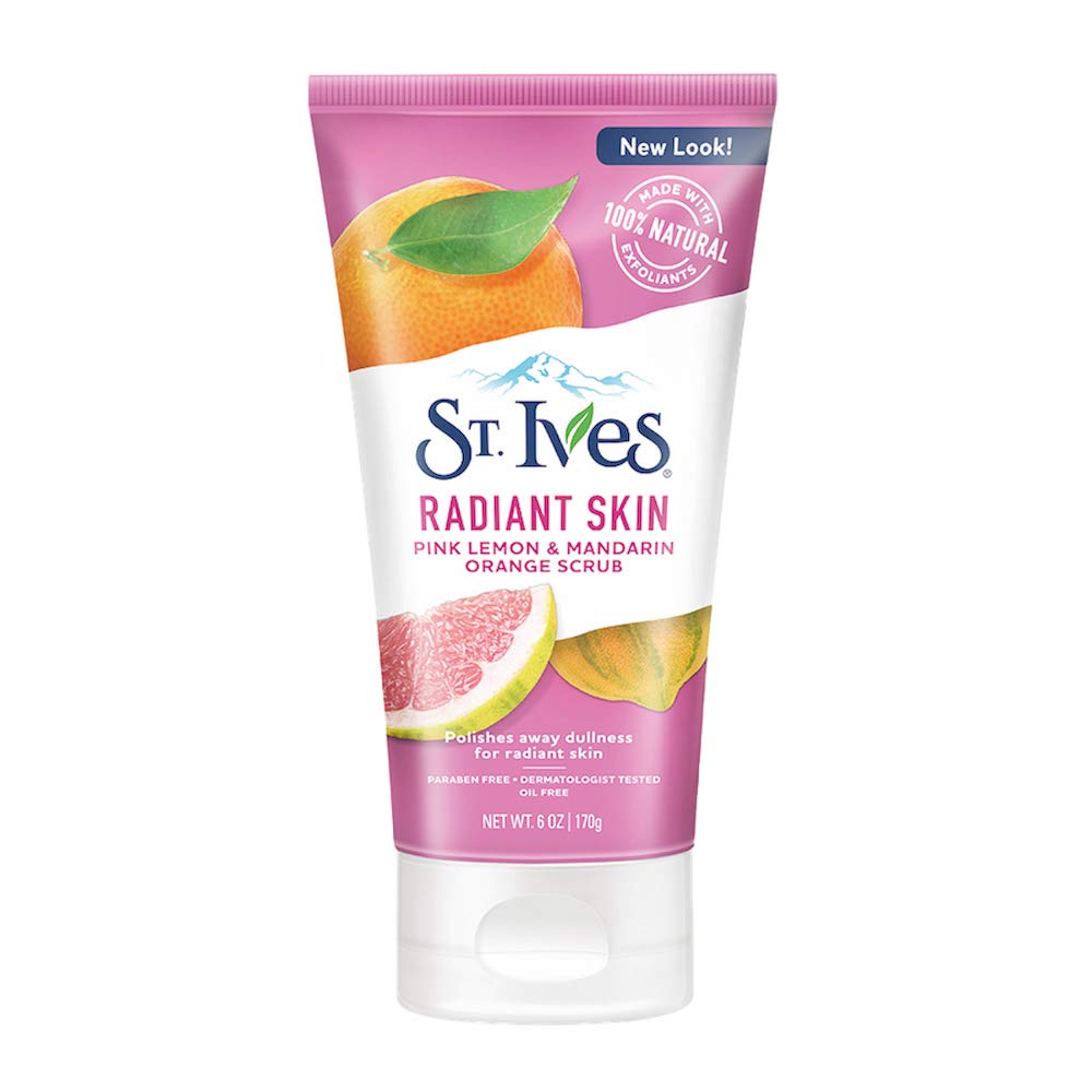 St. Ives Radiant Skin Face Scrub, Pink Lemon & Mandarin Orange, Dull Skin Exfoliator, 100% Natural, Dermatologist-Tested, 6 oz