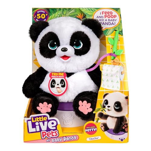 Little Live Pets My Baby Talking Panda ChuChu, Cuddly Panda Toy Plush with 50+ Sounds, Potty Dance, Kick, Feed, Kids Interactive Animal Toys Ages 4+