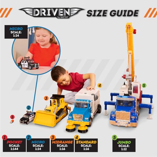 Driven by Battat 7" Steam Roller Toy with Lights & Sounds, Movable Parts, Realistic Construction Vehicle for Kids 3+ – Durable Gift