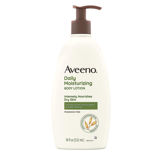 Aveeno Daily Moisturizing Body Lotion 18oz – Prebiotic Oat, Fragrance & Paraben Free, Non-Greasy, Non-Comedogenic, 72-Hour Hydration for Sensitive Skin