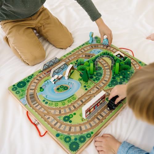 Melissa & Doug Take-Along Railroad Playset with Wooden Trains, Animals & Scenery, Preschool Learning Toy for Boys & Girls 3+, FSC Certified
