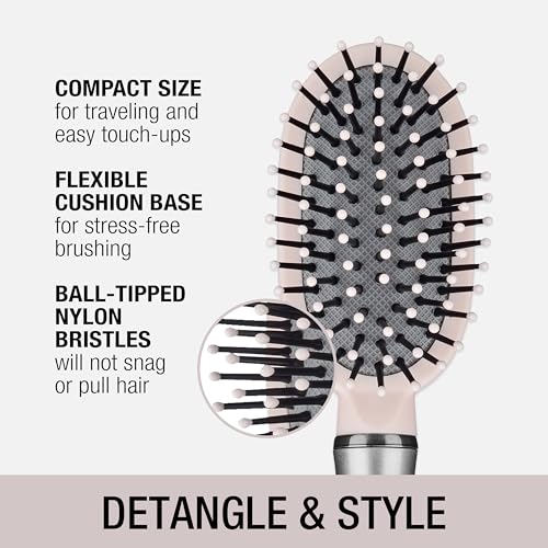Conair Velvet Touch oval cushion hair brush - Travel Hairbrush- Detangling - curly or straight styles - detangler brushes - women or men - Blush Pink