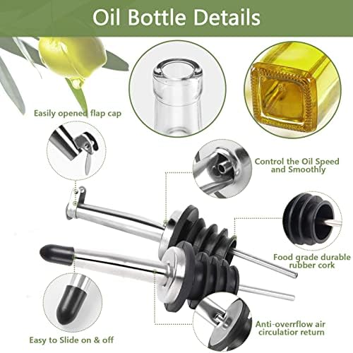 Leaflai 2-Piece Glass Olive Oil & Vinegar Dispenser Set – 500ml Bottles with Stainless Steel Pourers, Labels, Brush & Funnel for Kitchen