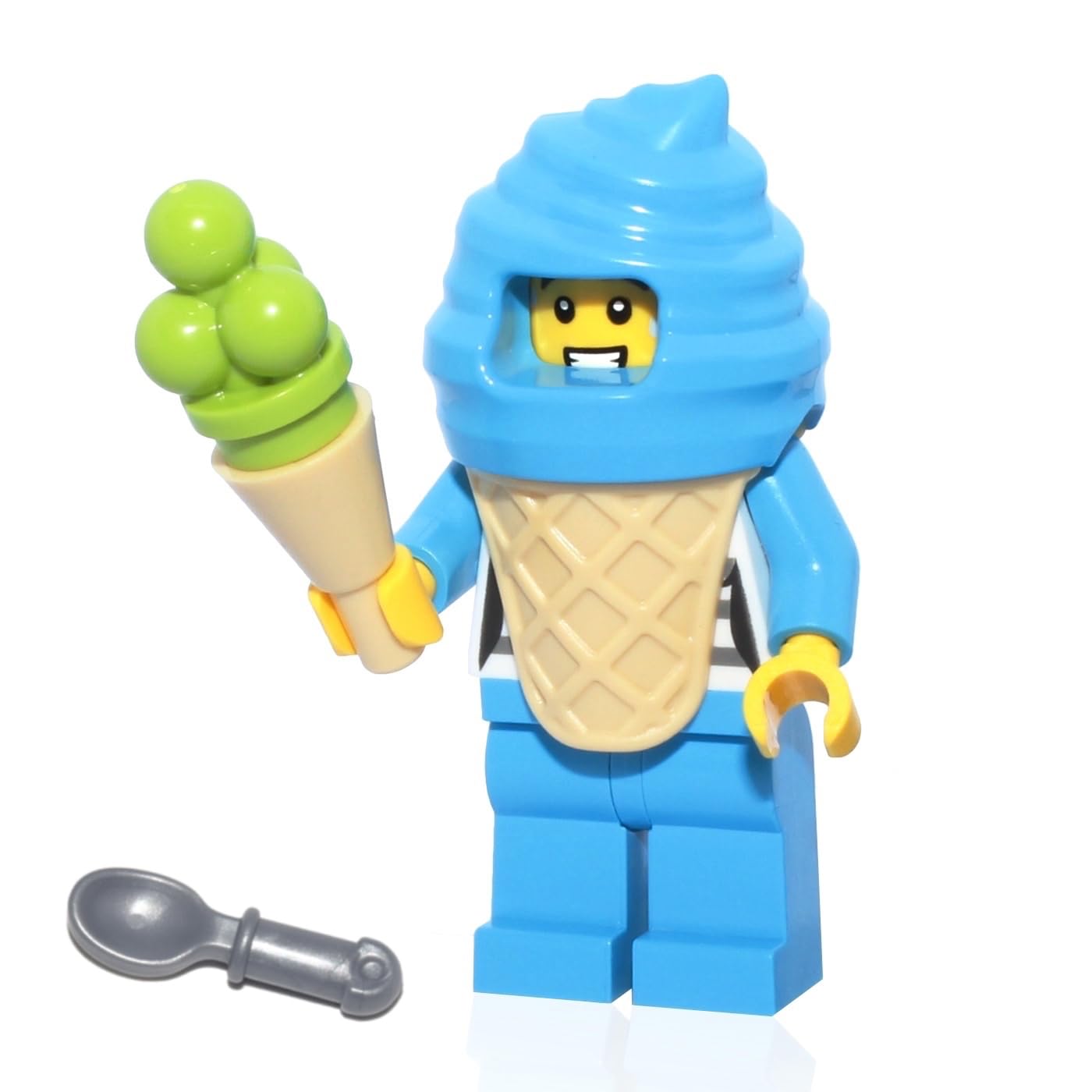 LEGO City Town Minifigure - Boy in Blue Ice Cream Suit (with Ice Cream Cone and Spoon) Very Cute