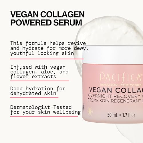 Pacifica Night Face Cream – Vegan Collagen Overnight Recovery for Anti-Aging, Wrinkles, Dry Skin & Redness, Clean Beauty, Dermatologist Tested