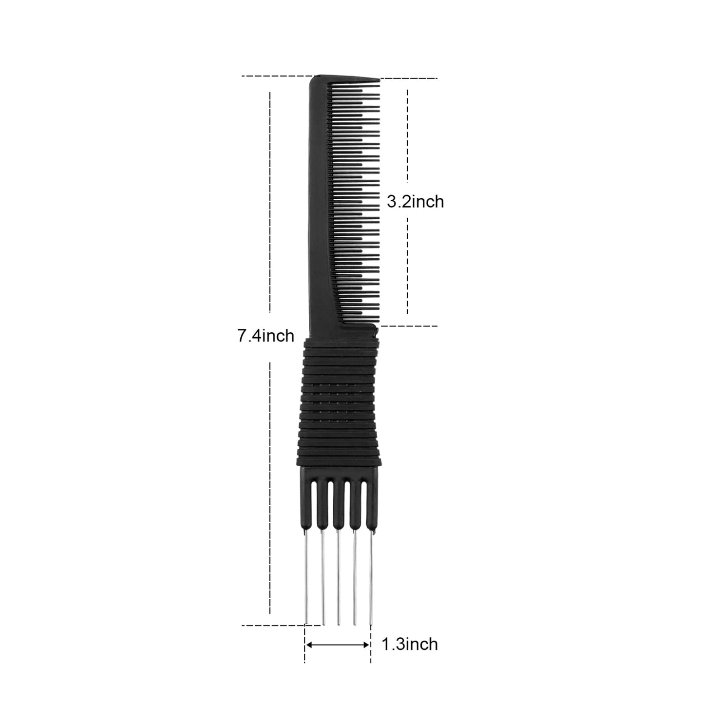 Leinuosen 3 Pack Carbon Lift Teasing Combs with Metal Prong, Hair Pick Comb for Women Hair Styling(Black)