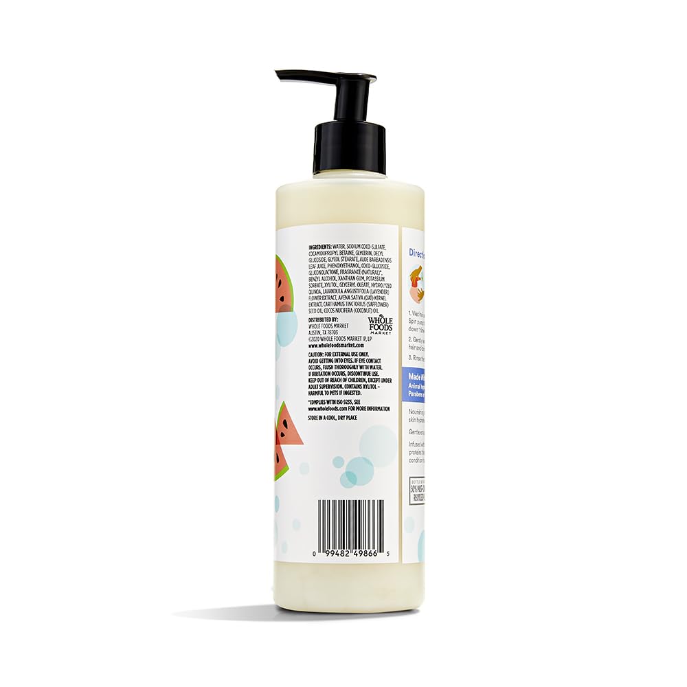 365 by Whole Foods Market, Kids' 3-in-1 Shampoo, Conditioner, & Body Wash, Watermelon, Hypoallergenic, 16 Fl Oz
