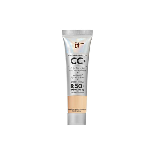 IT Cosmetics CC+ Cream Travel Size (Medium) – Full Coverage SPF 50+, Color Corrector & Anti-Aging Serum, Hyaluronic Acid, 0.4 fl oz