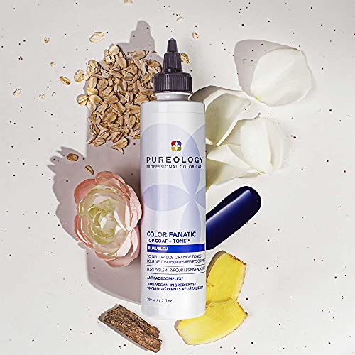 Pureology Color Fanatic Top Coat + Tone Blue Hair Gloss | High-Gloss Toner for Color-Treated Hair | Neutralizes Brass for Dark Blonde to Brunette | 6.7 fl oz