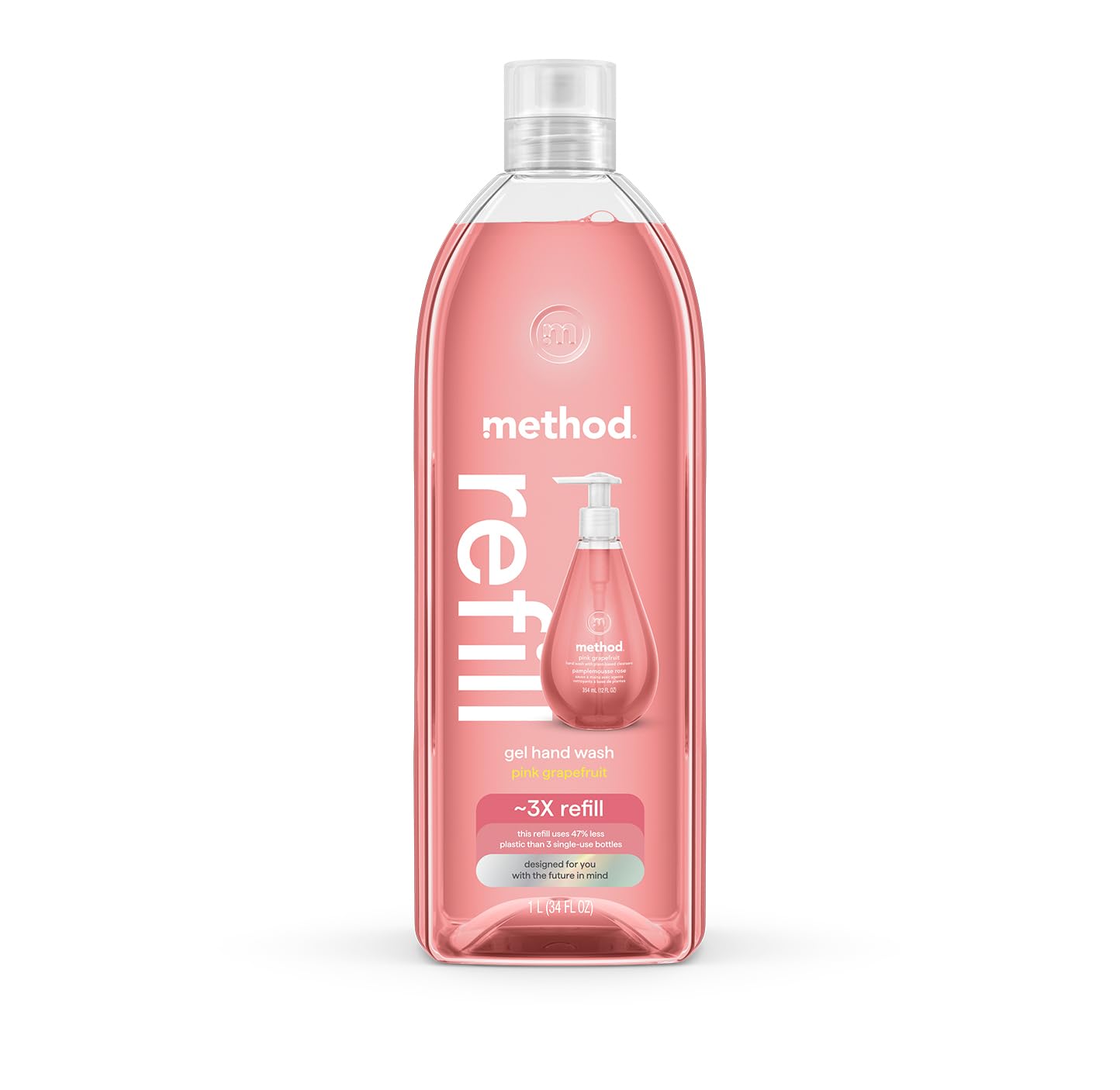 Method Gel Hand Soap, Refill, Pink Grapefruit, 34 Ounce, 1 pack (Packaging May Vary)