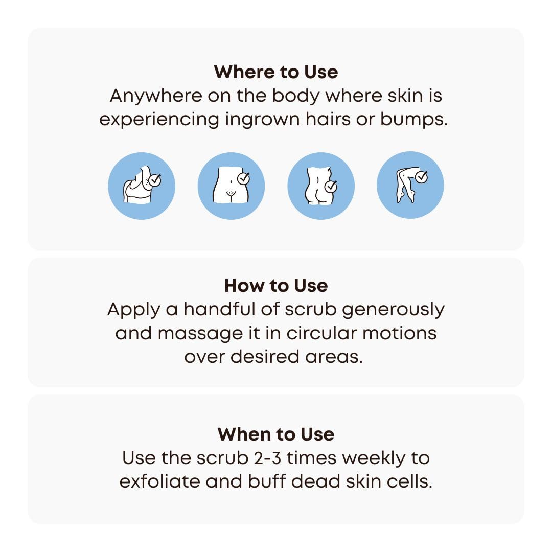 Bushbalm Ingrown Hair Exfoliating Scrub – Pre-Shave Sugar Scrub for Razor Bumps, Dry & Sensitive Skin, Soothing Buffing Treatment, 236ml