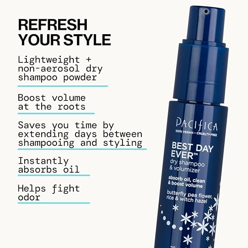 Pacifica Dry Shampoo Powder – Waterless Refresh & Instant Volumizer, Adds Texture, Absorbs Oil, Non-Aerosol, Vegan & Dermatologist Tested