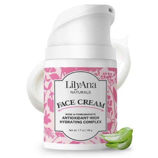LilyAna Naturals Face & Neck Moisturizer Cream for Dry Skin & Dark Spot Brightening with Rose & Pomegranate Extracts, 1.7oz