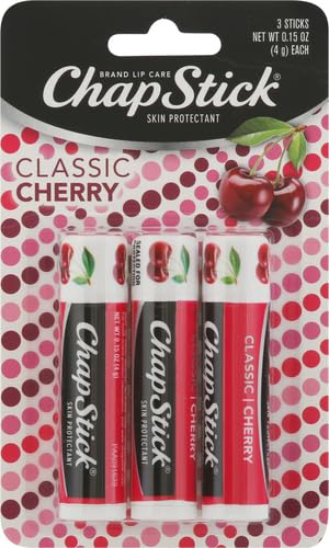 ChapStick Classic Skin Protectant Flavored Lip Balm Tube, Cherry Flavor, 0.15 Ounce (Pack of 3)