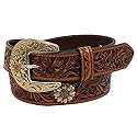ARIAT Women's Floral Tooled Sunflower Concho Belt, Brown, Large