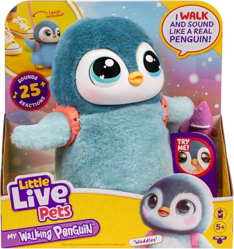 Little Live Pets Walking Penguin My Pet Waddles, Interactive Plush Penguin with 25+ Sounds and Detachable Leash, Toy Penguins for Kids of Ages 5+