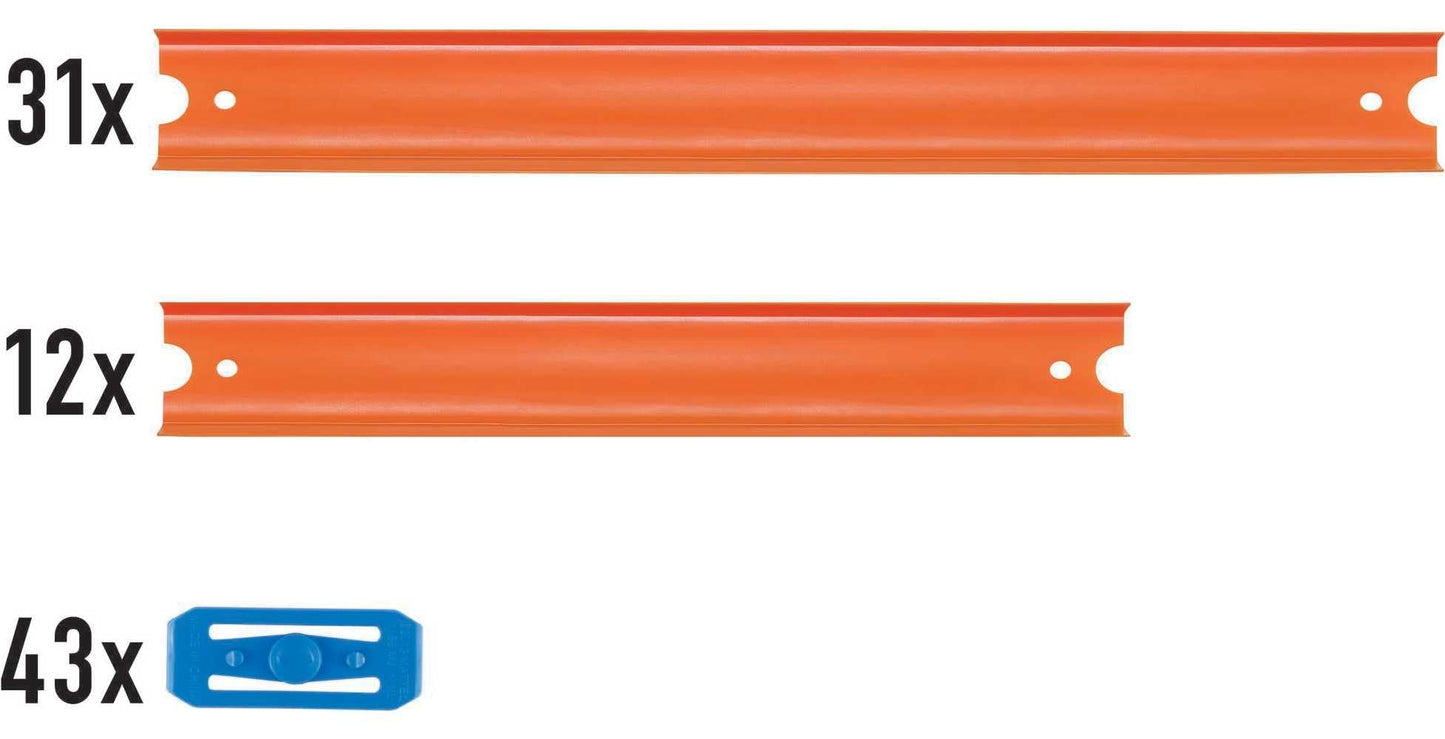 Hot Wheels Toy Car Mega Track Set Pack, 87 Component Building Parts for 40-ft of Track & 1:64 Scale Vehicle (Amazon Exclusive)