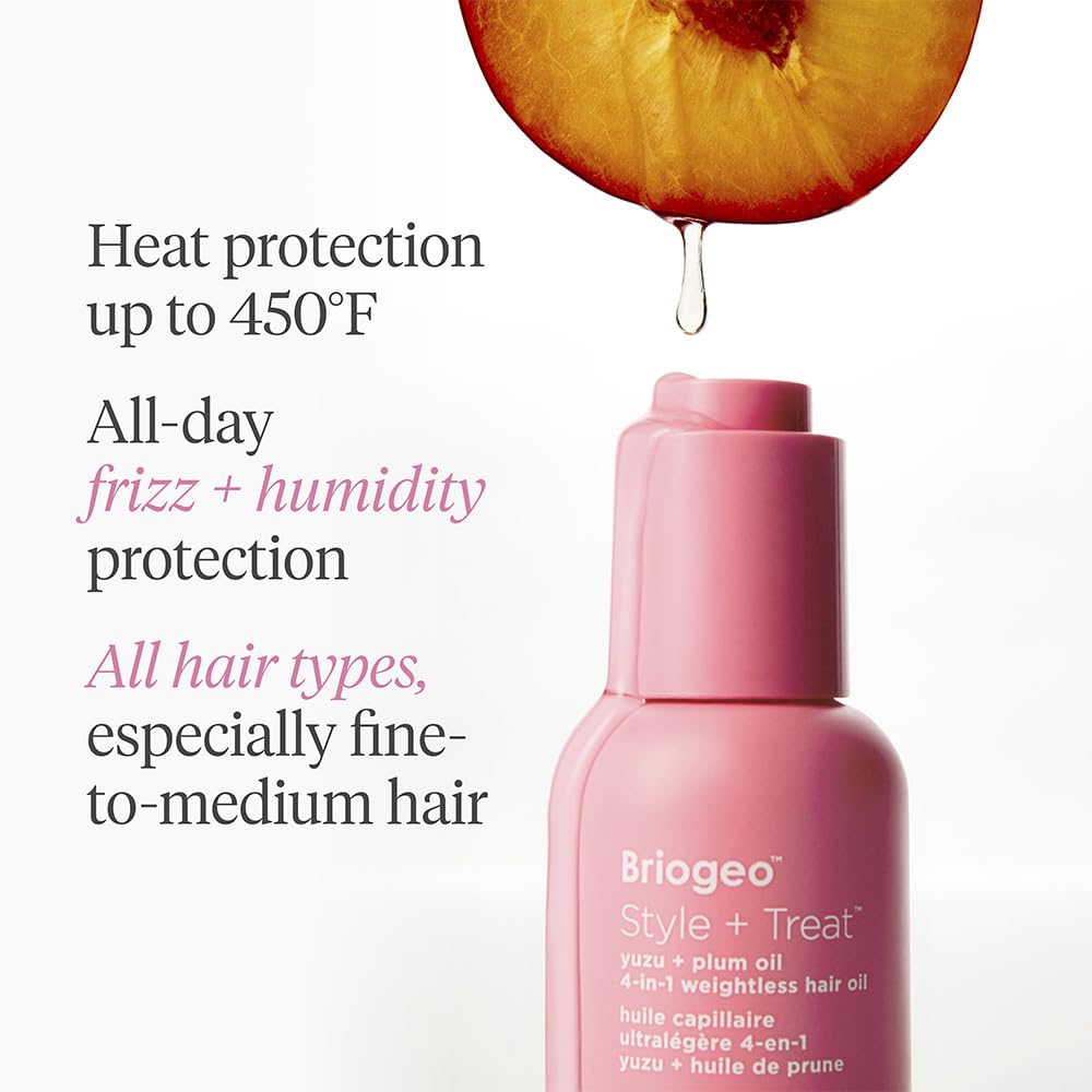 Briogeo Style + Treat Yuzu & Plum 4-in-1 Weightless Hair Oil – Silicone-Free, Heat Protectant, Frizz Control, Shine & Moisture – Vegan, 1.5 fl oz