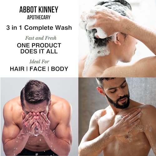 ABBOT KINNEY APOTHECARY Men's 3-in-1 Wash – Tea Tree Moisturizing Shampoo, Conditioner & Body Wash for All Skin & Hair Types, 12 oz
