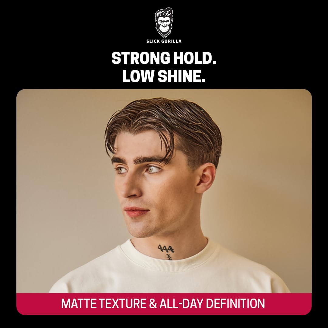 Slick Gorilla Clay Pomade for Men – Firm Hold, Natural Matte Finish Hair Clay | Non-Greasy, Easy to Wash, No Flakes | 2.5 oz (75 ml)