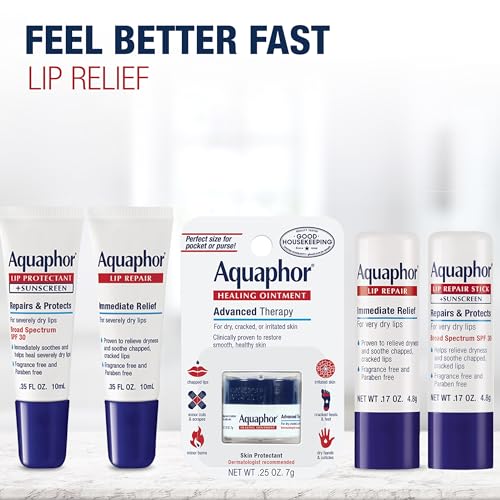 Aquaphor Lip Protectant and Sunscreen Ointment - Broad Spectrum SPF 30 - Relieves Chapped Lips - .35 fl. Oz. Tube