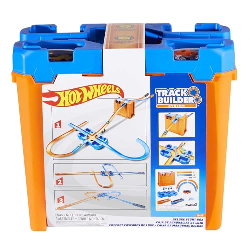 Hot Wheels Toy Car Track Builder Playset, Deluxe Stunt Box with 25 Component Parts & 1:64 Scale Vehicle (Amazon Exclusive)