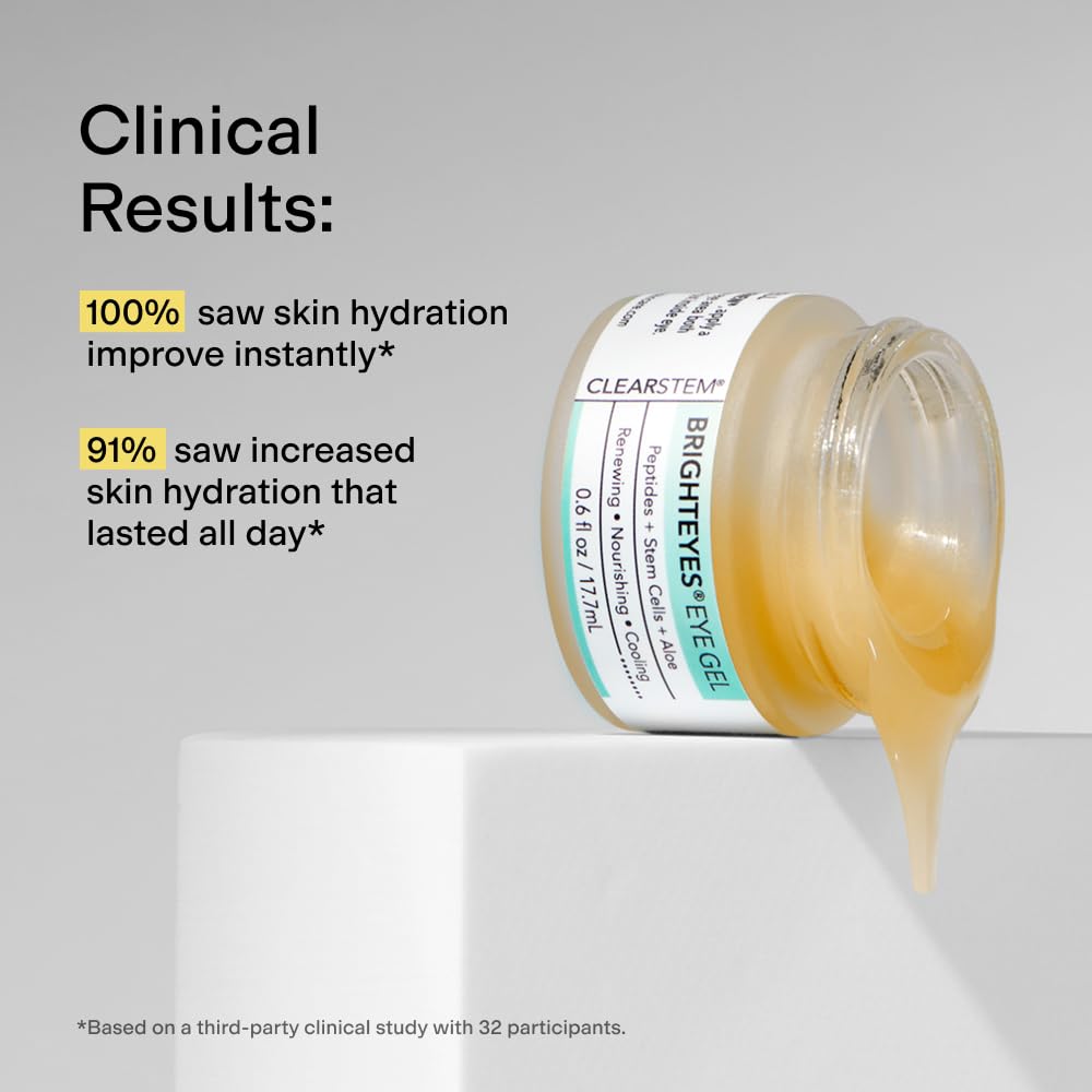 CLEARSTEM BRIGHTEYES Eye Gel & Lip Renewal - Cooling, Nourishing, Stem Cells, Peptides, Collagen, Aloe Vera - Gluten Free, 0.6 fl oz