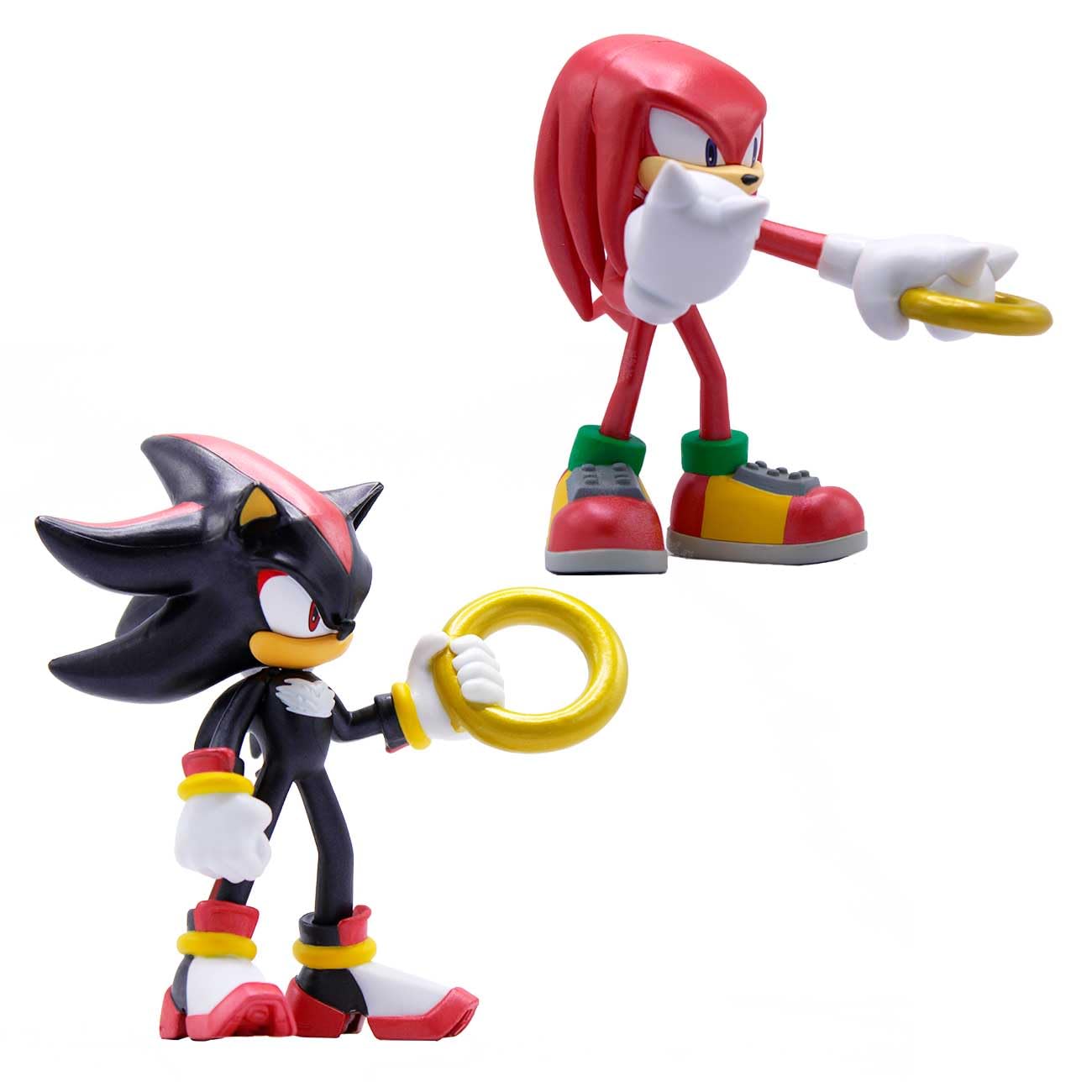Official Sonic The Hedgehog Metallic Knuckles & Shadow 4″ Action Figures – Buildable, Interchangeable Arms & Accessories, Collector Window Box