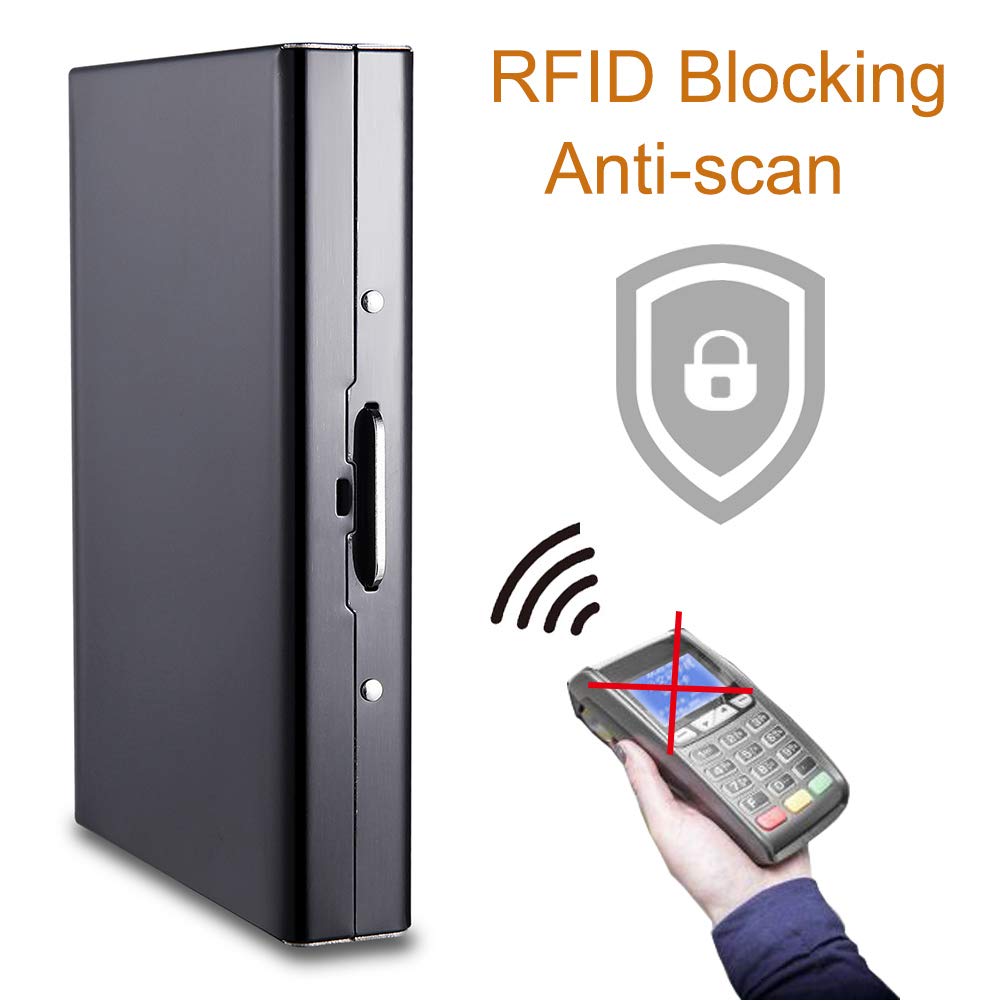 EASTNIGHTS RFID Credit Card Holder Protector Metal Credit Card Wallet Business Card Holder for Men Women Gift Box Package (Black)