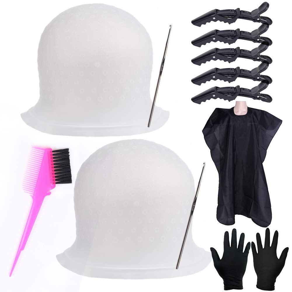 Silicone Highlight Cap Set 2PCS – Reusable Hair Highlighting Caps with Hooks, Professional Salon Hair Coloring & Dyeing Tools for Women & Men