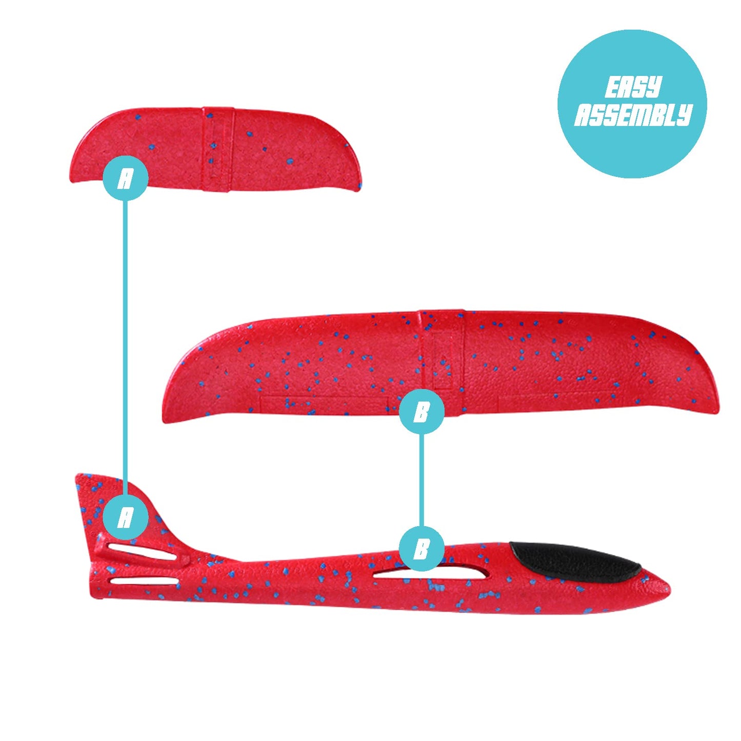 GSM Brands Foam Airplane Toys 2 Pack, 17.71 Inch Throwing Glider with Flight Upgrade 2 Tail Position Option (1 Red, 1 Blue)