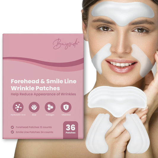 Forehead & Smile Line Wrinkle Patches Set – Hyaluronic Acid, Aloe, Collagen, Vitamin E | Overnight Non-Invasive Treatment