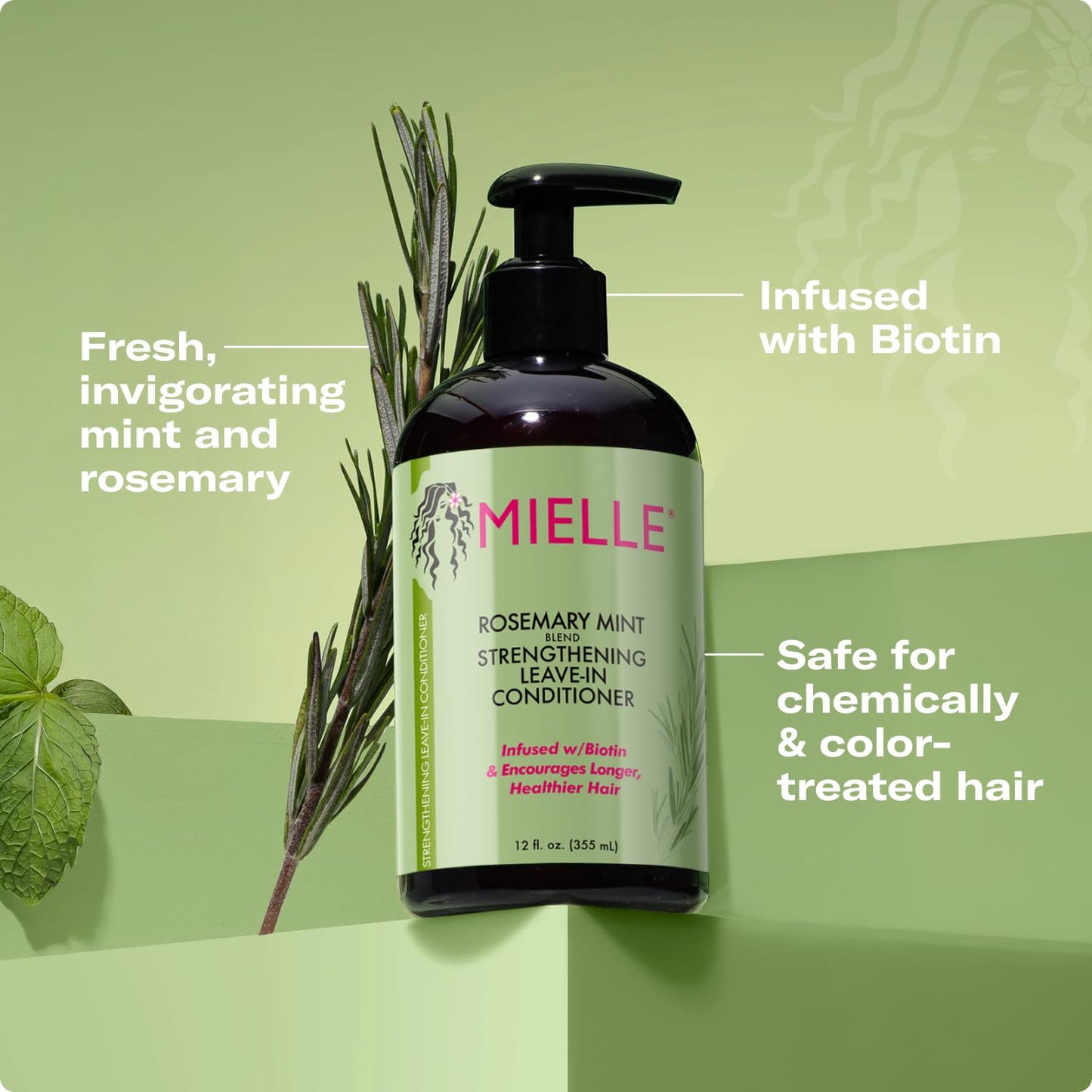 Mielle Organics Rosemary Mint Strengthening Leave-In Conditioner with Biotin – Hydrating Moisturizer for Curly Hair to Soften, Protect & Add Shine, 12 Oz