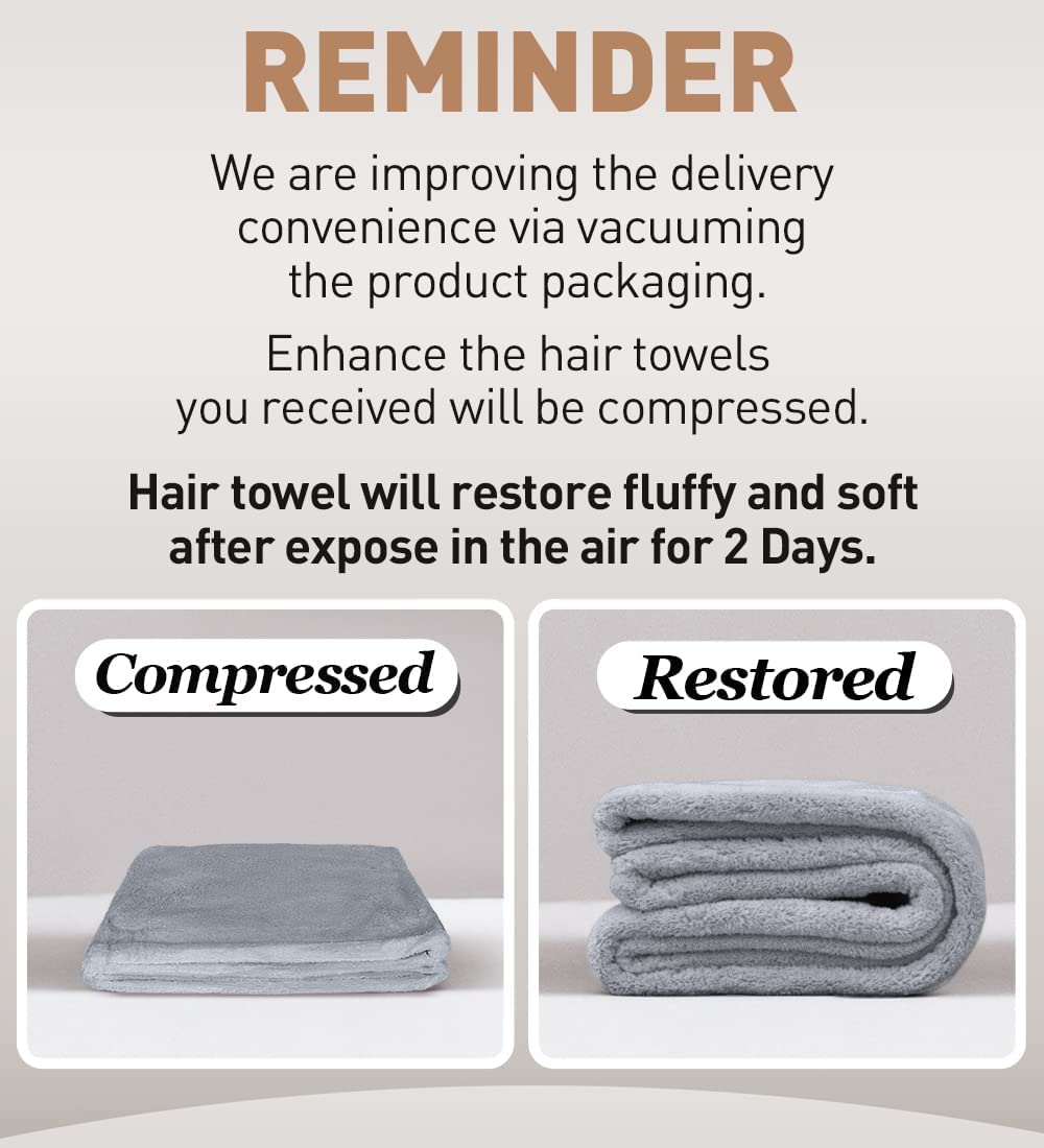 Hicober Microfiber Hair Towel,Turbans for Drying Wet Hair, Anti Frizz Hair Wrap Towels for Curly Hair Women (Blue,Grey,Pink) , 3 packs