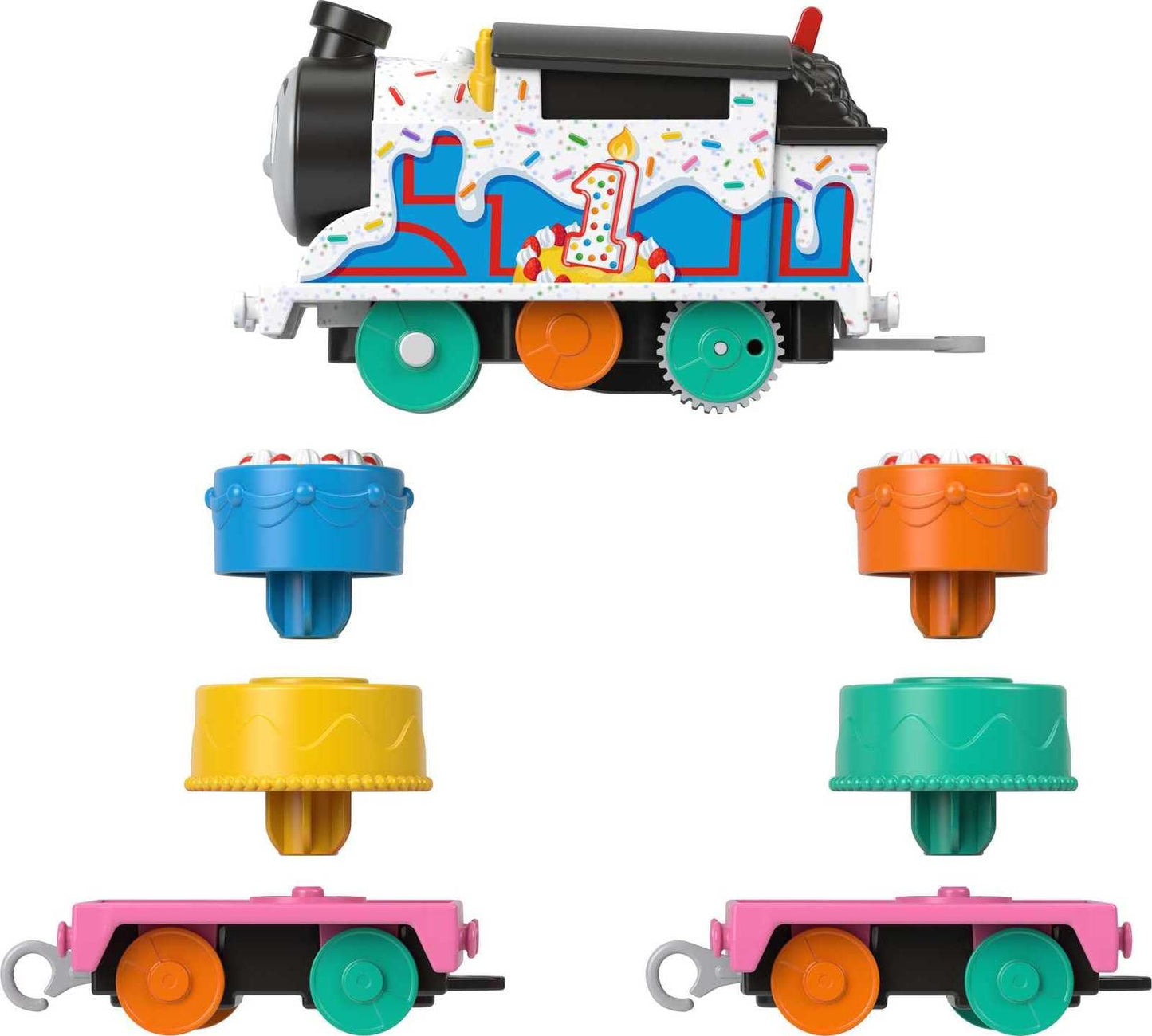 Thomas & Friends Motorized Toy Train, Wobbly Cake Thomas Engine with Cargo Cars & Pieces for Pretend Play Preschool Kids Ages 3+ Years