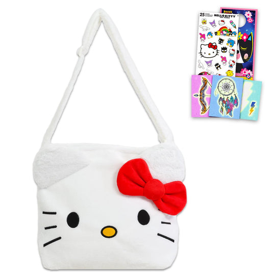 Hello Kitty Plush Purse Set – Plushie Head Crossbody Bag, Straps, Tattoos & Accessories for Girls