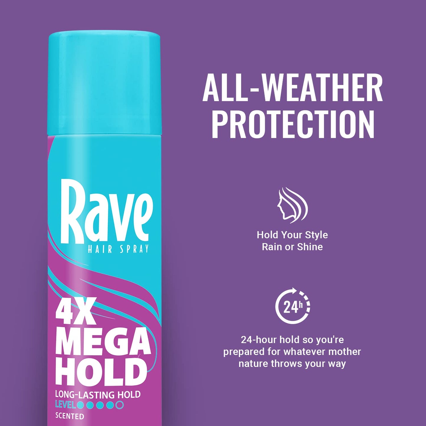 Rave 4X Mega Long-Lasting Firm Hold Scented Hair Spray for Heat Protection, Volume and Shine - ClimaShield for Extra Humidity & Minimizes Frizz