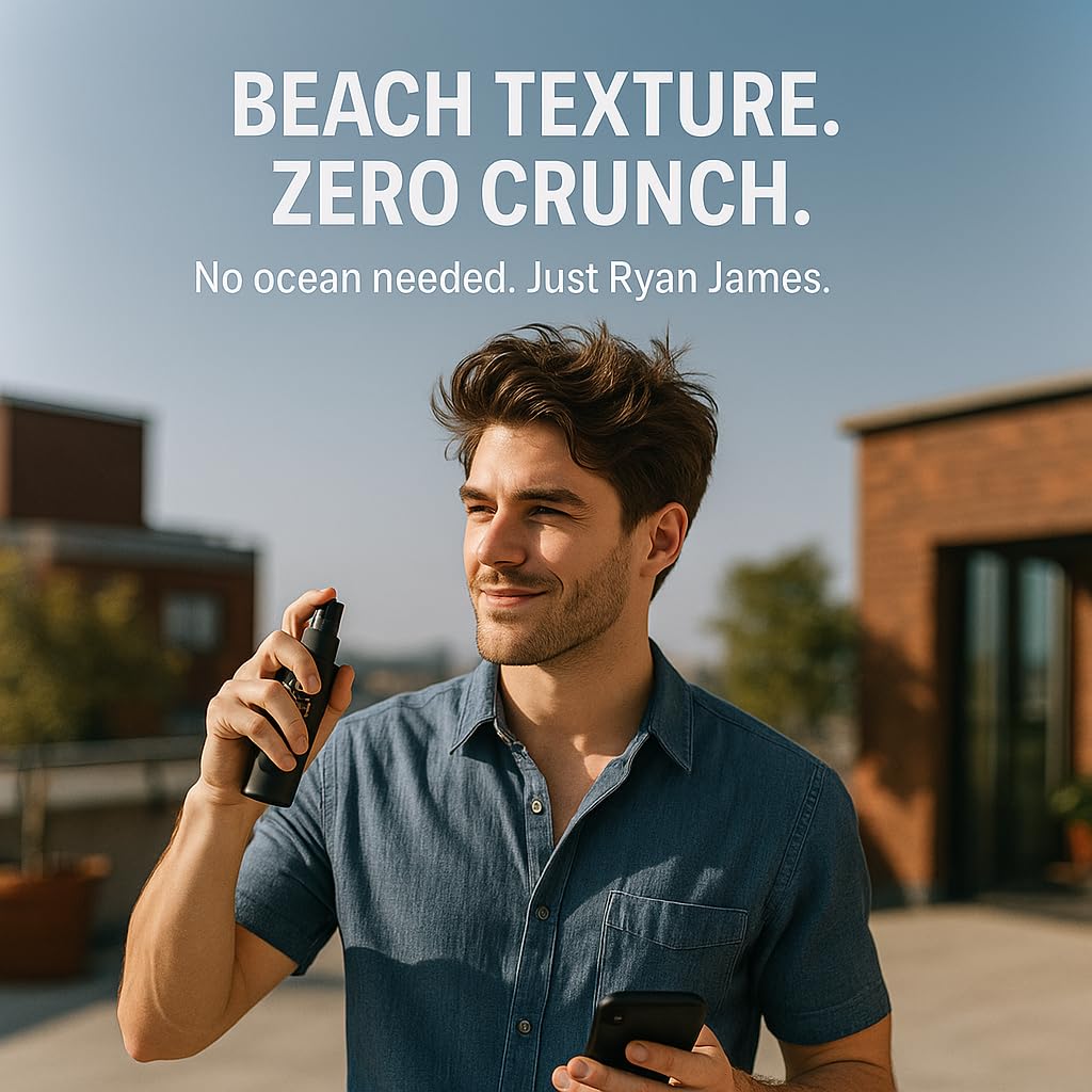 Ryan James Sea Salt Spray for Men & Women – Natural Texture & Volume Hair Spray for Effortless Beach Waves & Heat Protection, 8 Oz