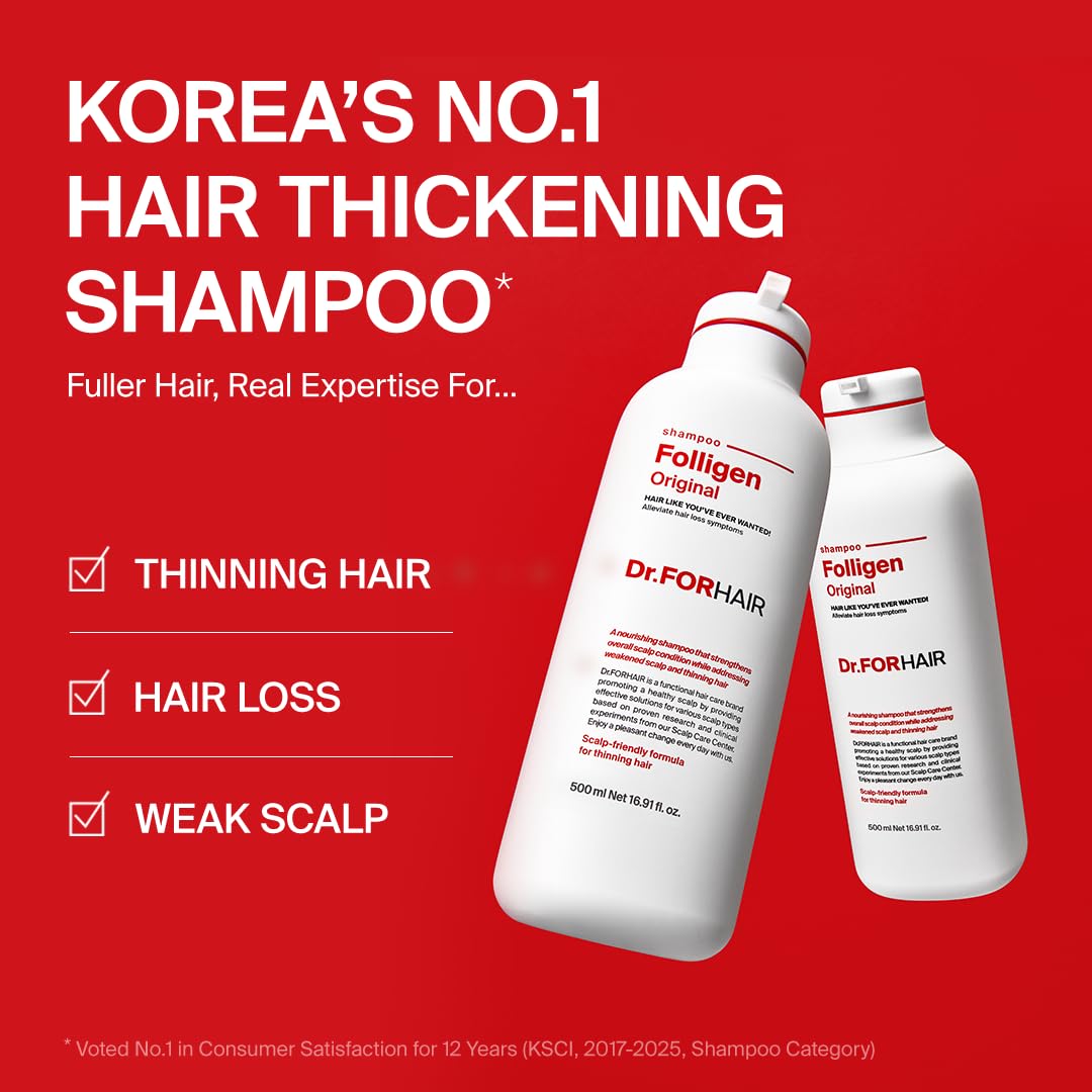 Dr.FORHAIR Folligen Shampoo | Korean Hair Care | Clarifying, Anti Dandruff, Scalp | For Hair Thickening & Fuller Looking, 16.91 fl oz