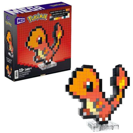 Mega Pokémon Glumanda HTH76 - Buildable Retro Pixel Art Figure with Wall Mount Base for Adult Builders and Collectors