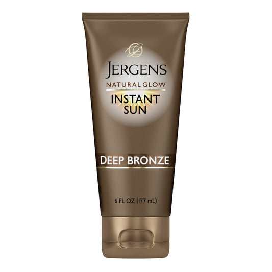 Jergens Natural Glow Instant Sun Tanning Moisturizer + Bronzer, Lightweight Sunless Tanning for Natural-Looking Color, Deep Bronze, 6 Oz